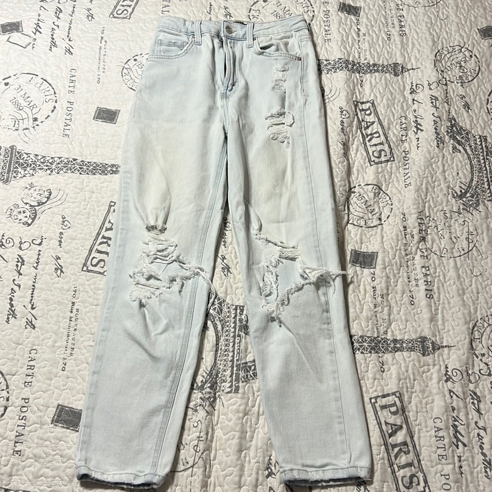 Highest rise, mom, Jean, by wild fable. Very distressed. Size 2.